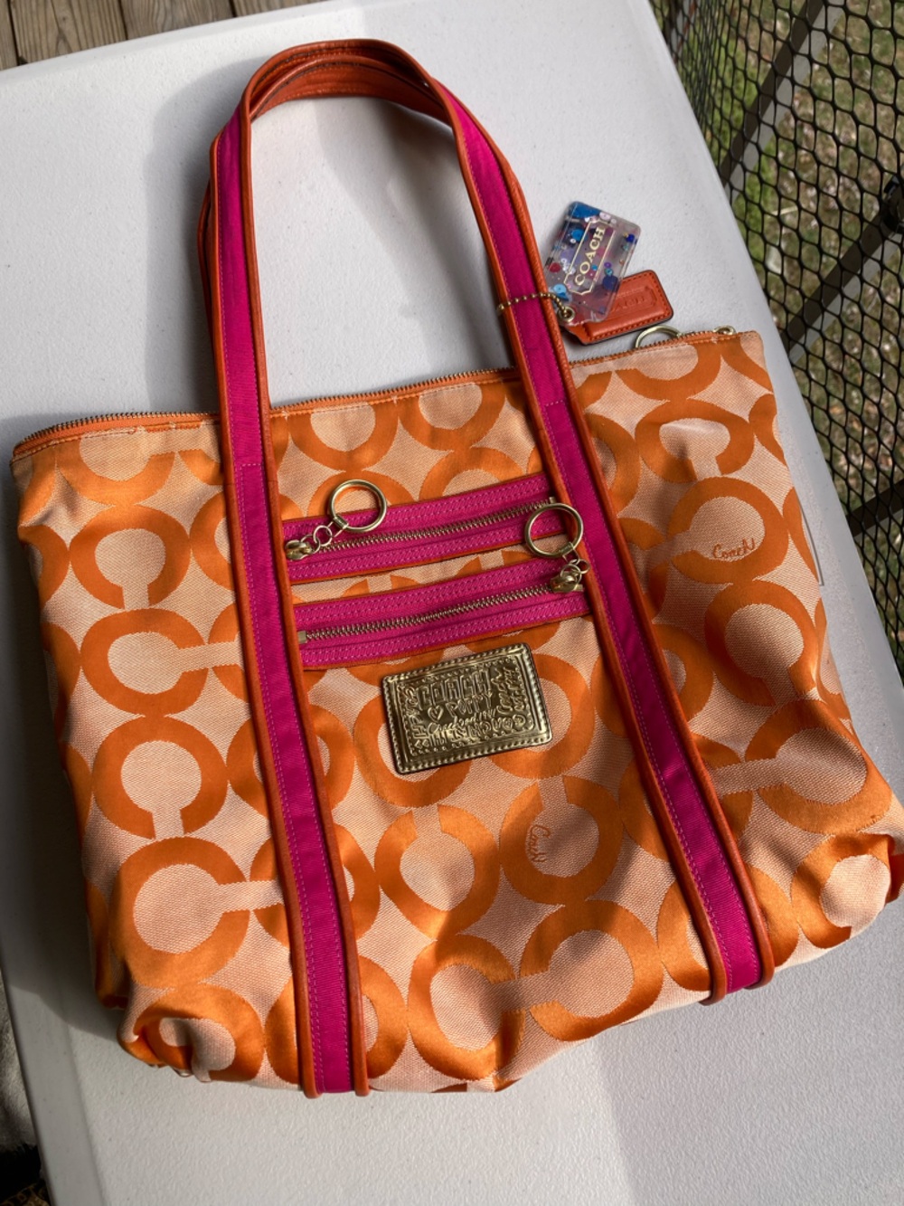 Coach Poppy Orange Signature Print Large Zipper Top Tote Bag 2009 KO994 13826 - Picture 17 of 17